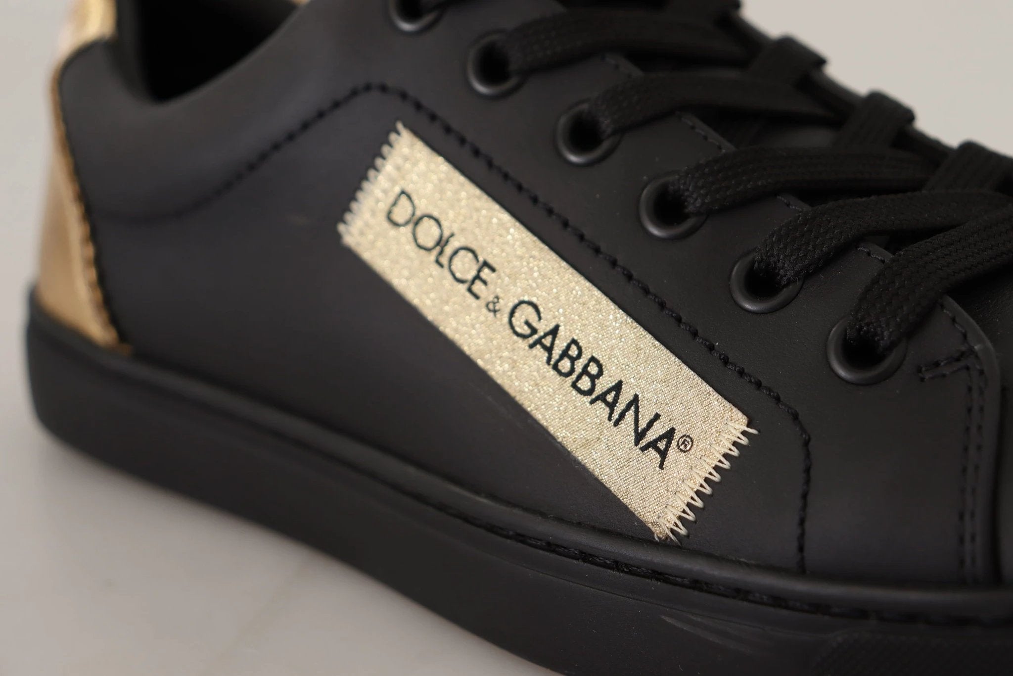 Dolce & Gabbana Black Gold Leather Low Top Sneakers Womens Shoes by Dolce & Gabbana