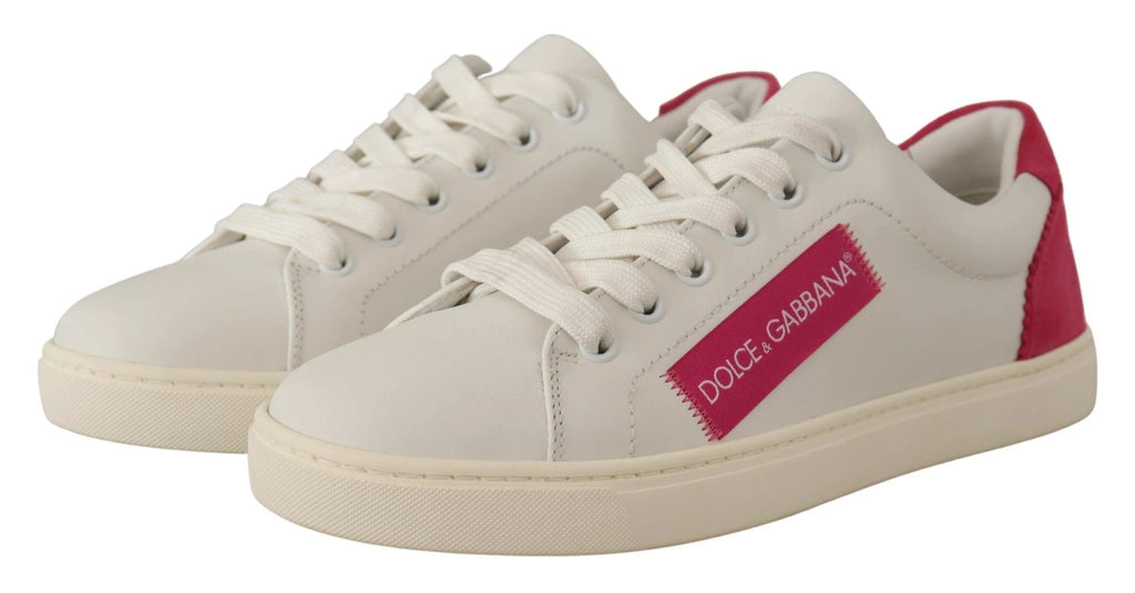 Dolce & Gabbana White Pink Leather Low Top Sneakers Womens Shoes by Dolce & Gabbana
