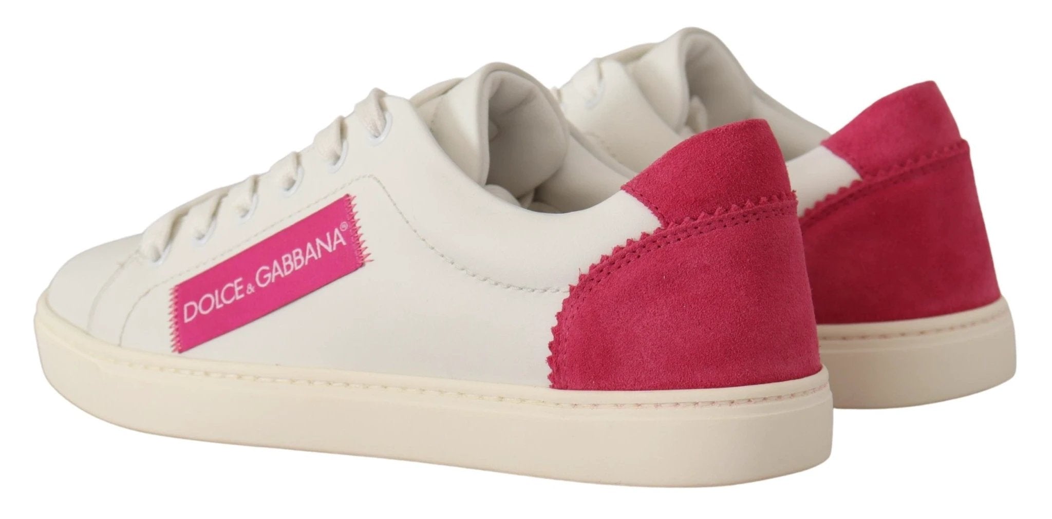 Dolce & Gabbana White Pink Leather Low Top Sneakers Womens Shoes by Dolce & Gabbana