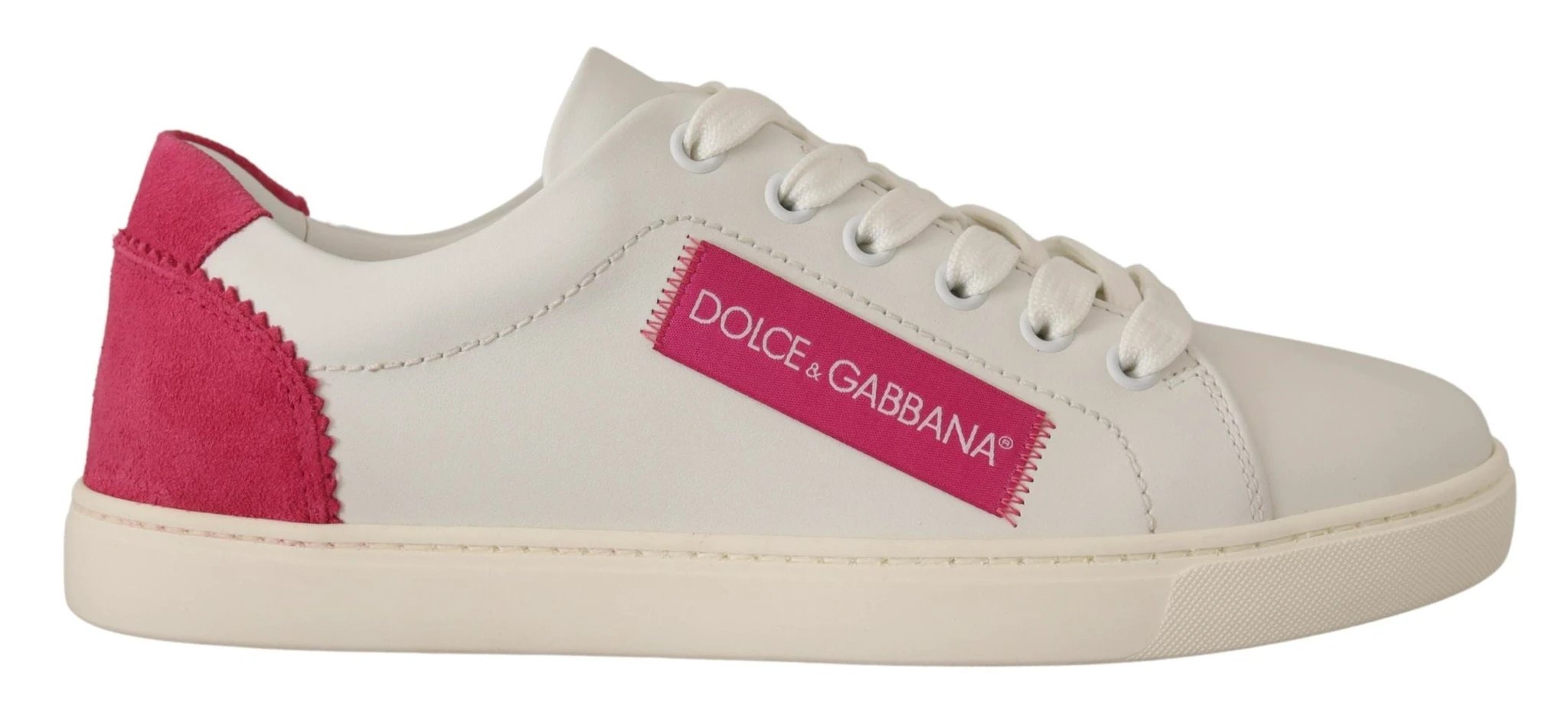 Dolce & Gabbana White Pink Leather Low Top Sneakers Womens Shoes by Dolce & Gabbana