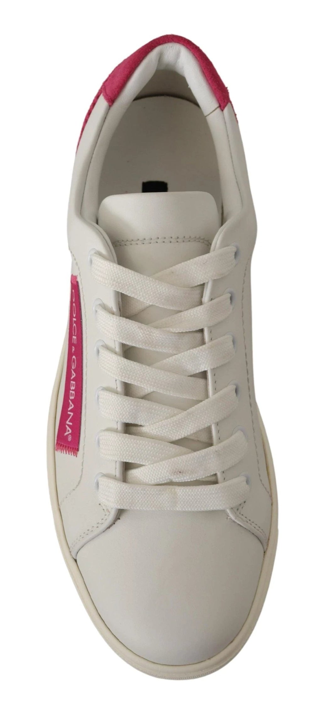 Dolce & Gabbana White Pink Leather Low Top Sneakers Womens Shoes by Dolce & Gabbana
