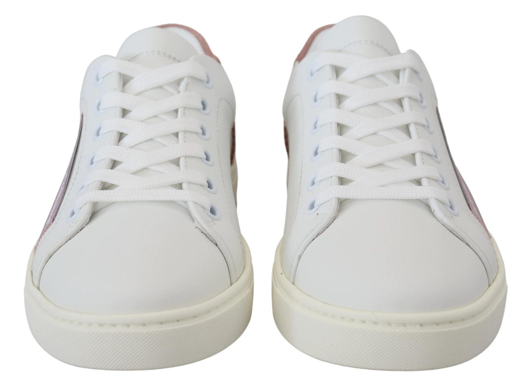 Dolce & Gabbana White Pink Leather Low Top Sneakers Shoes by Dolce & Gabbana