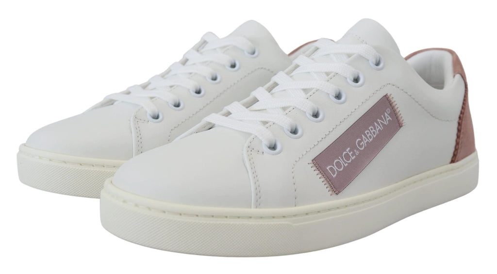 Dolce & Gabbana White Pink Leather Low Top Sneakers Shoes by Dolce & Gabbana