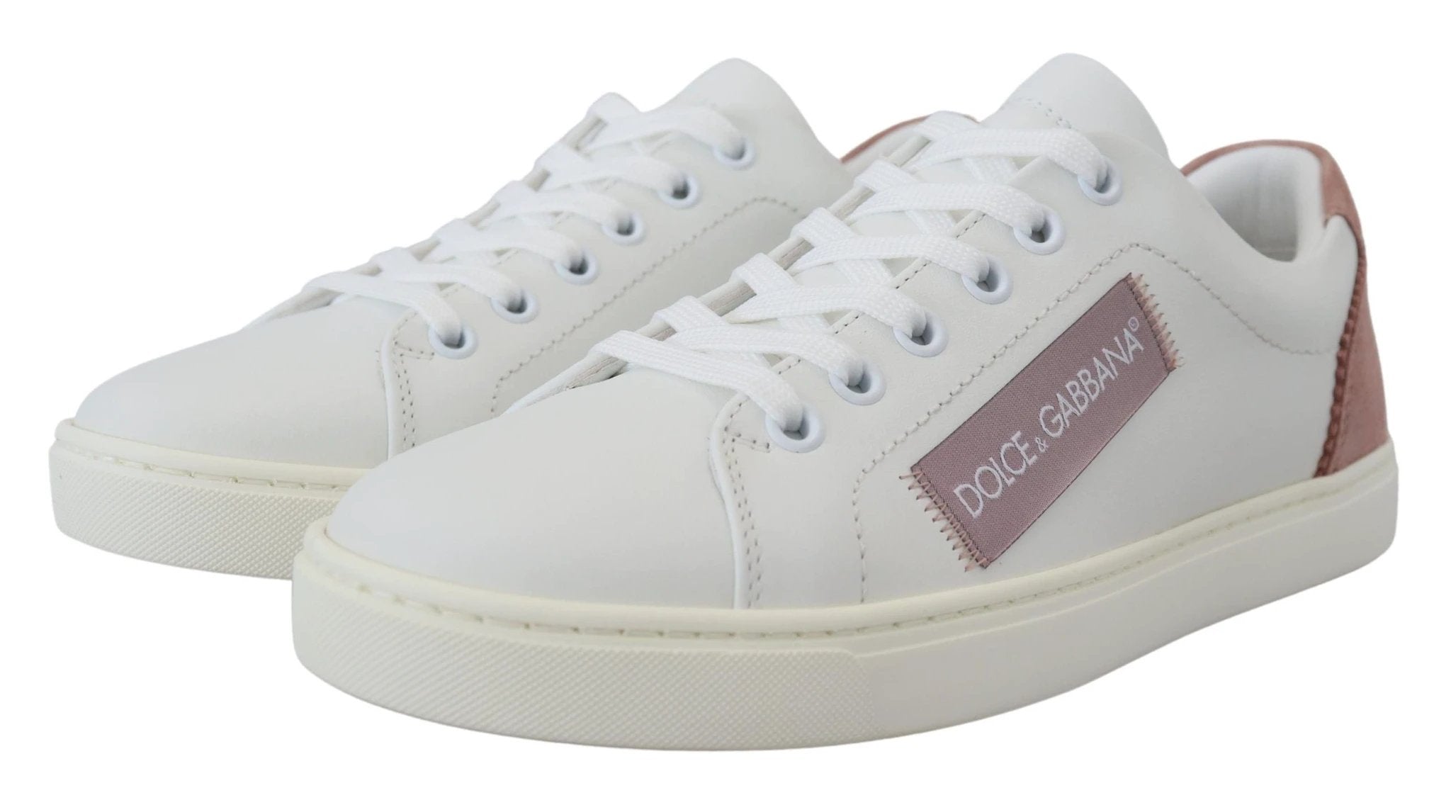 Dolce & Gabbana White Pink Leather Low Top Sneakers Shoes by Dolce & Gabbana