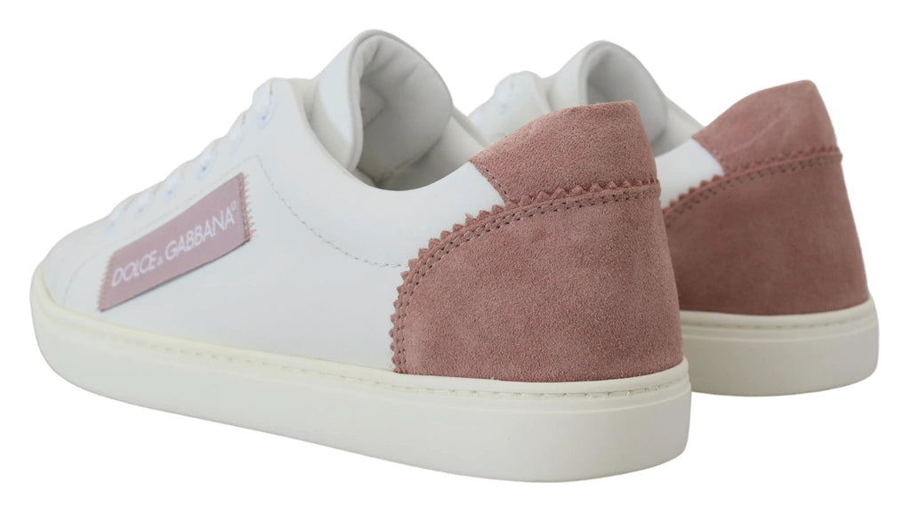 Dolce & Gabbana White Pink Leather Low Top Sneakers Shoes by Dolce & Gabbana