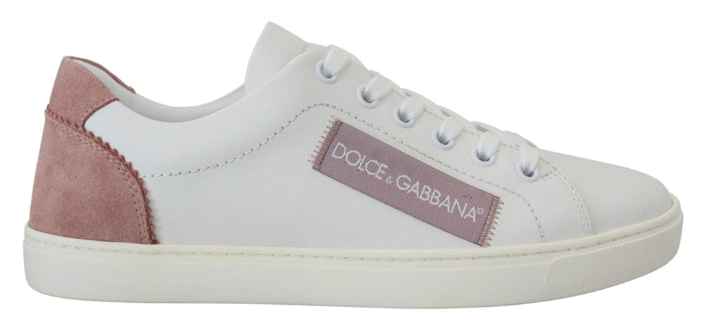 Dolce & Gabbana White Pink Leather Low Top Sneakers Shoes by Dolce & Gabbana