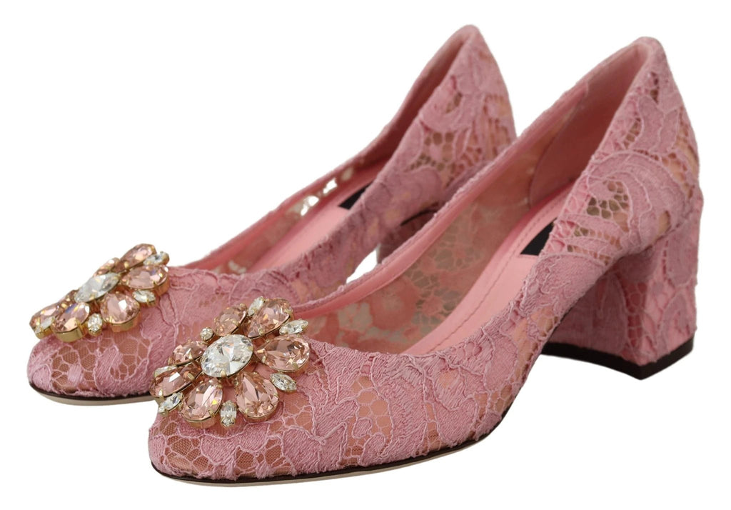Dolce & Gabbana Pink Taormina Lace Crystal Pumps Pastel Shoes by Dolce & Gabbana