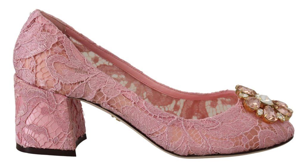 Dolce & Gabbana Pink Taormina Lace Crystal Pumps Pastel Shoes by Dolce & Gabbana