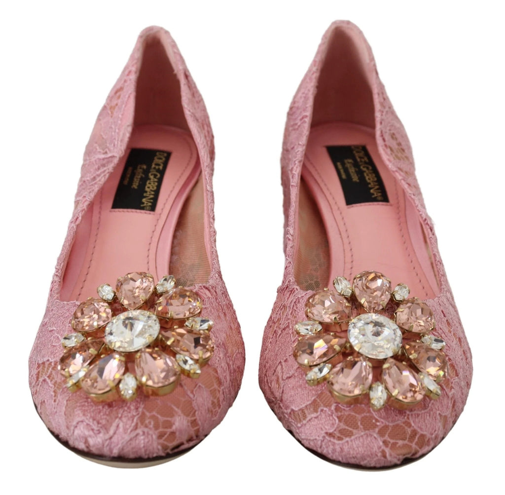 Dolce & Gabbana Pink Taormina Lace Crystal Pumps Pastel Shoes by Dolce & Gabbana