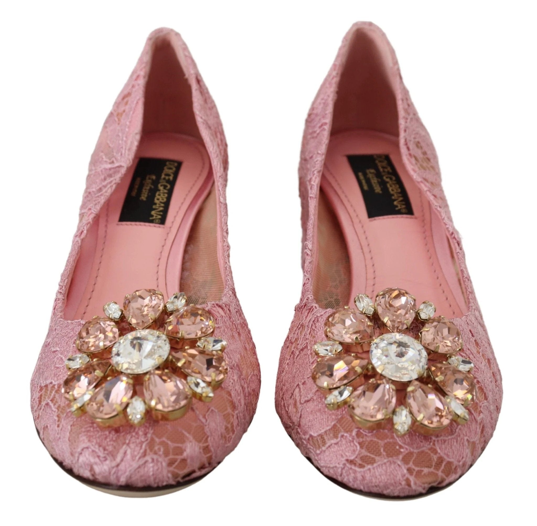 Dolce & Gabbana Pink Taormina Lace Crystal Pumps Pastel Shoes by Dolce & Gabbana