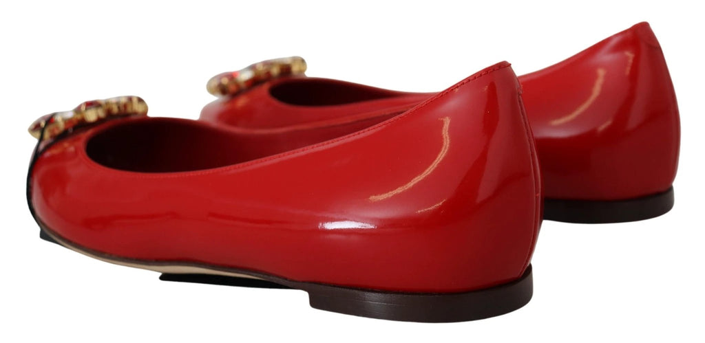 Dolce & Gabbana Red Leather Crystals Loafers Flats Shoes by Dolce & Gabbana