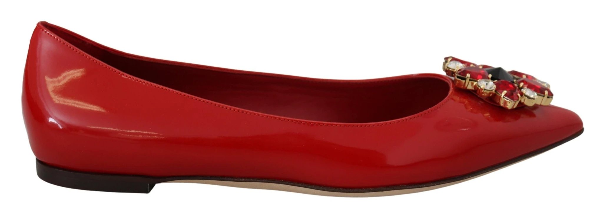 Dolce & Gabbana Red Leather Crystals Loafers Flats Shoes by Dolce & Gabbana