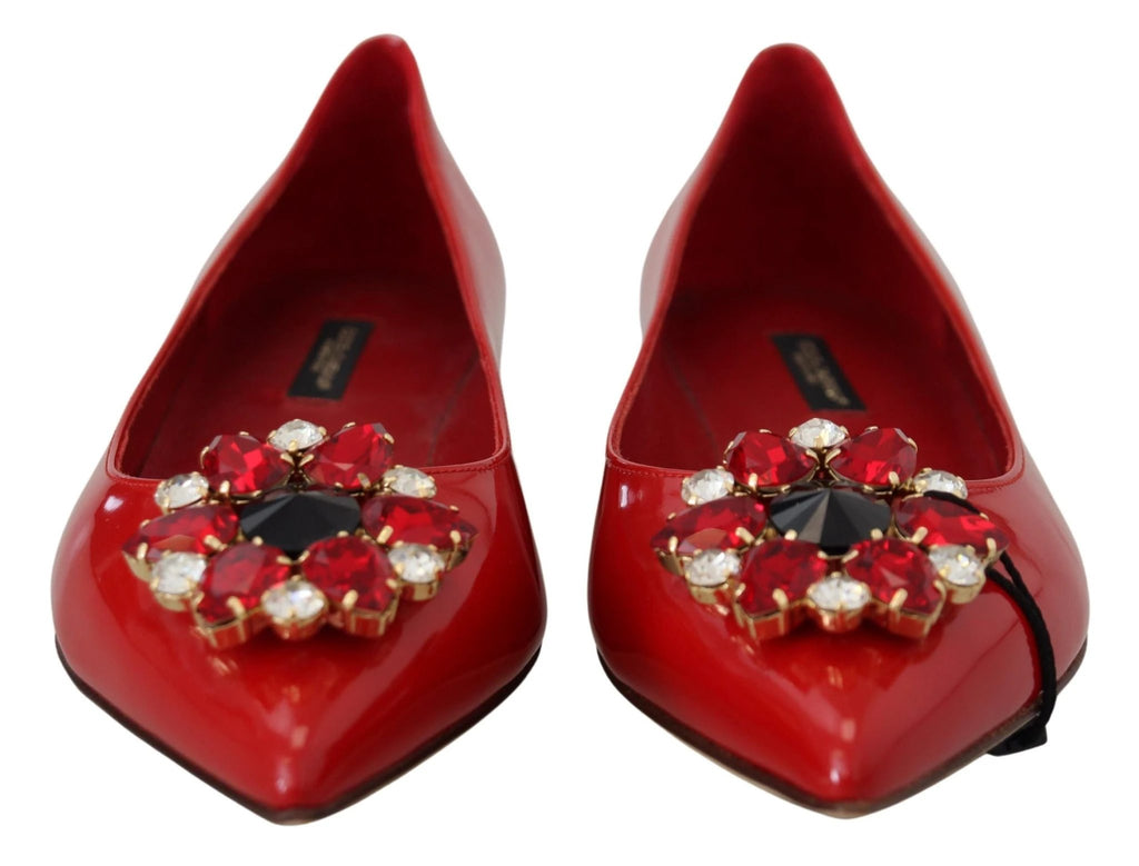 Dolce & Gabbana Red Leather Crystals Loafers Flats Shoes by Dolce & Gabbana