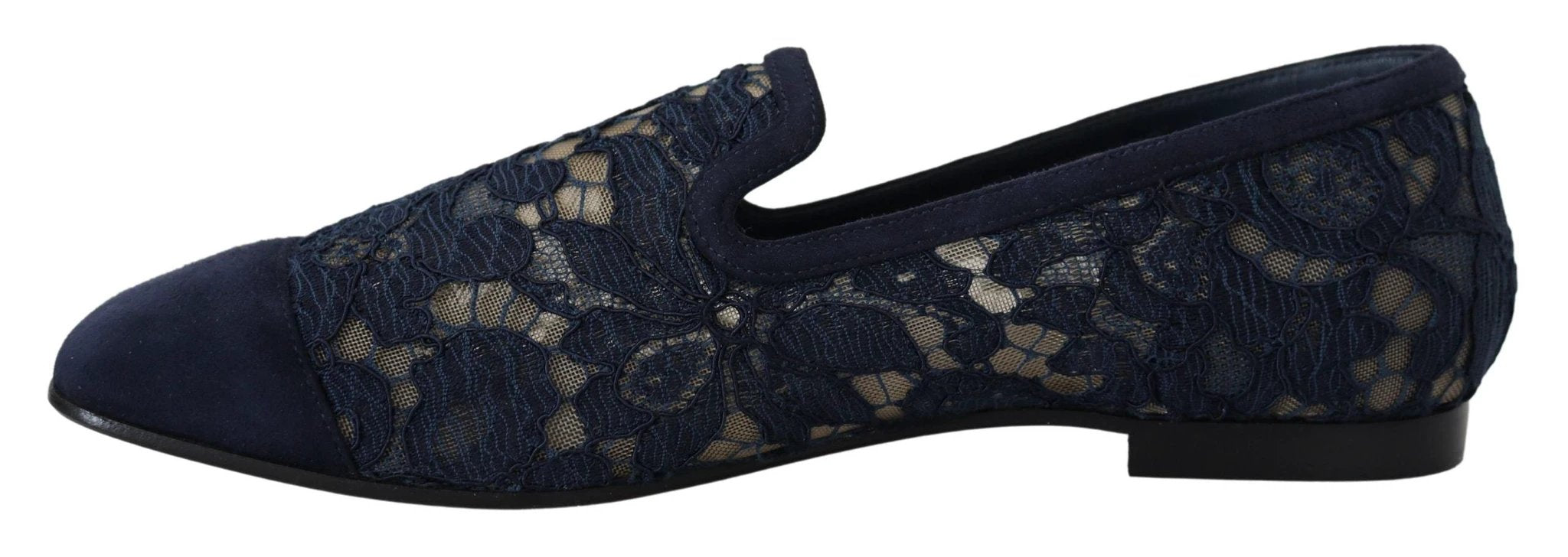 Dolce & Gabbana Blue Floral Lace Slip Ons Loafers Flats Shoes by Dolce & Gabbana