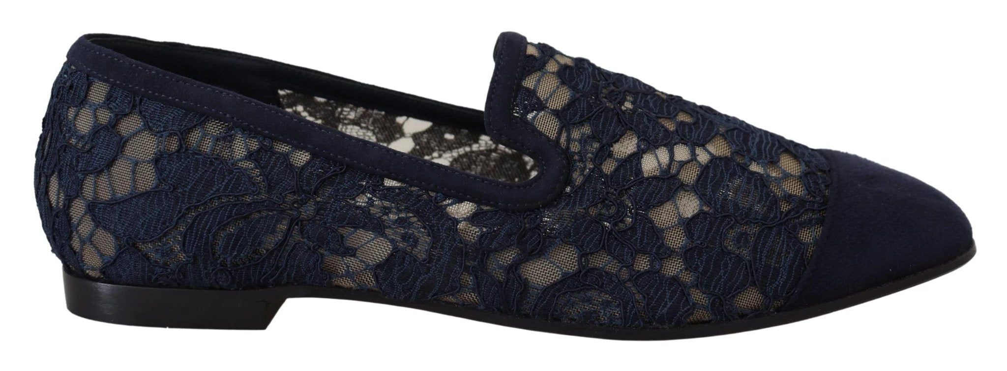 Dolce & Gabbana Blue Floral Lace Slip Ons Loafers Flats Shoes by Dolce & Gabbana