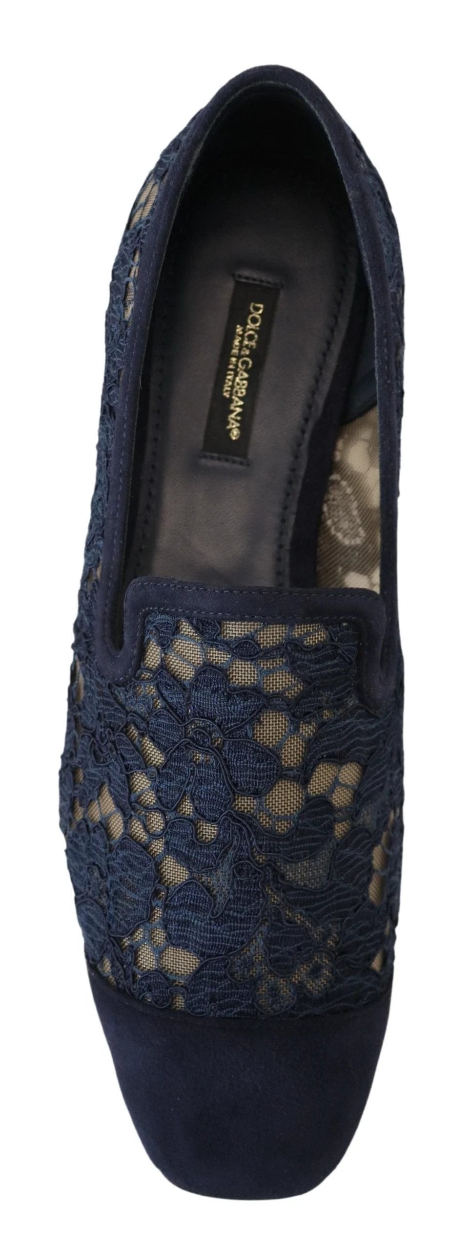 Dolce & Gabbana Blue Floral Lace Slip Ons Loafers Flats Shoes by Dolce & Gabbana