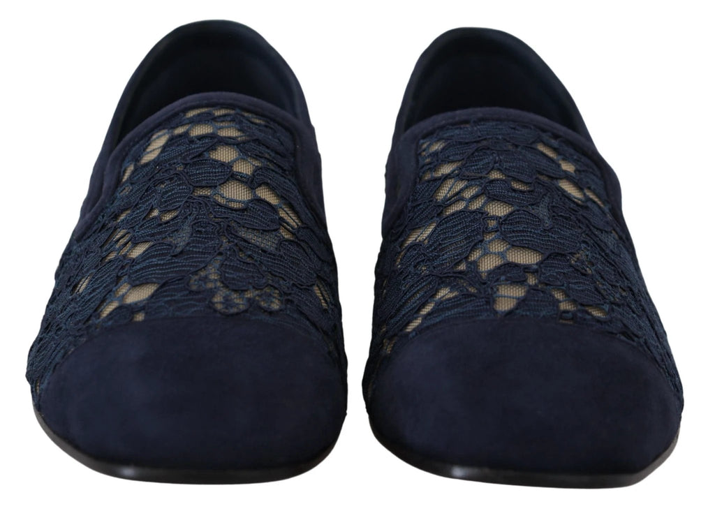 Dolce & Gabbana Blue Floral Lace Slip Ons Loafers Flats Shoes by Dolce & Gabbana