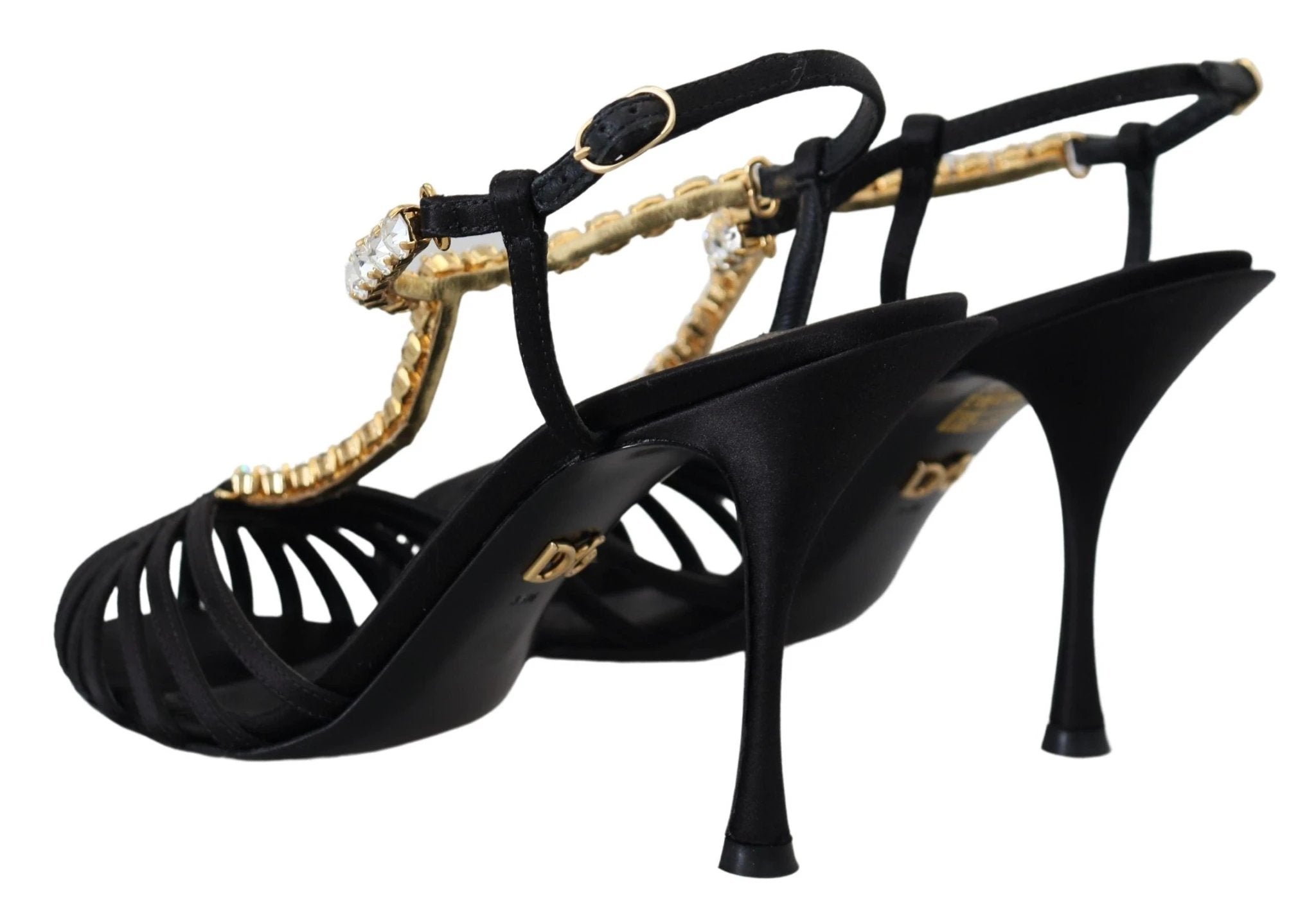 Dolce & Gabbana Black Satin Clear Crystal T-strap Sandal Shoes by Dolce & Gabbana