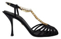 Dolce & Gabbana Black Satin Clear Crystal T-strap Sandal Shoes by Dolce & Gabbana