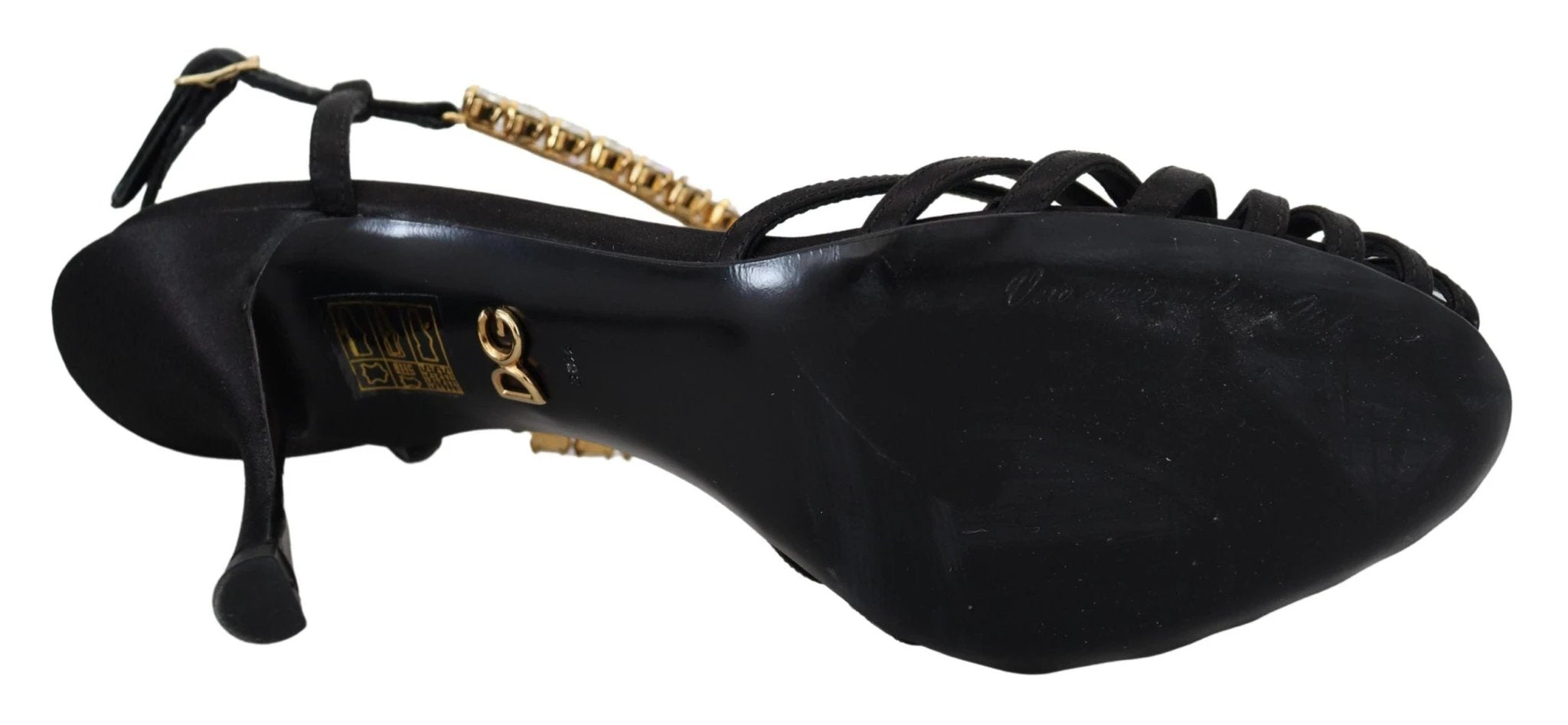 Dolce & Gabbana Black Satin Clear Crystal T-strap Sandal Shoes by Dolce & Gabbana