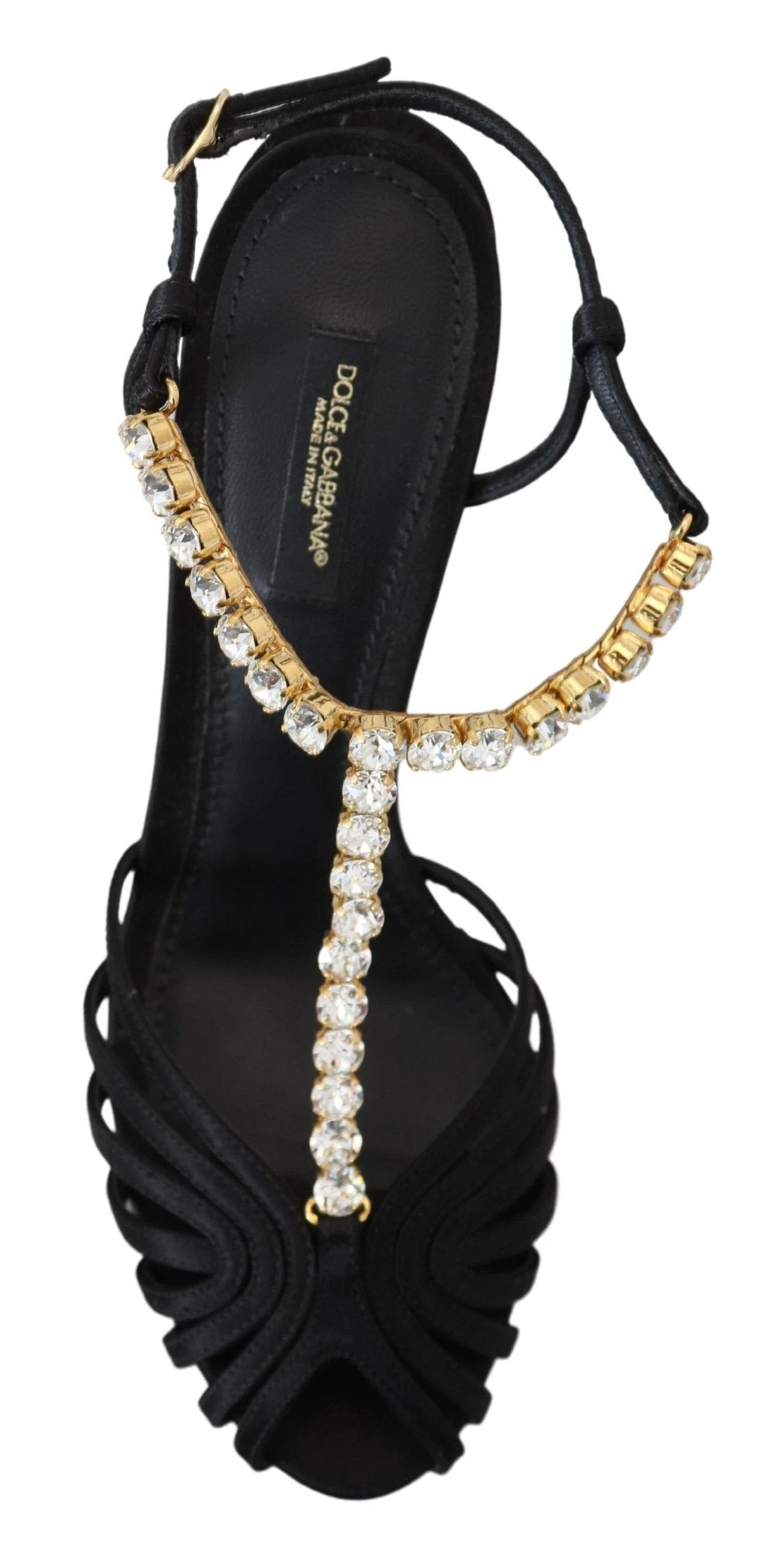 Dolce & Gabbana Black Satin Clear Crystal T-strap Sandal Shoes by Dolce & Gabbana