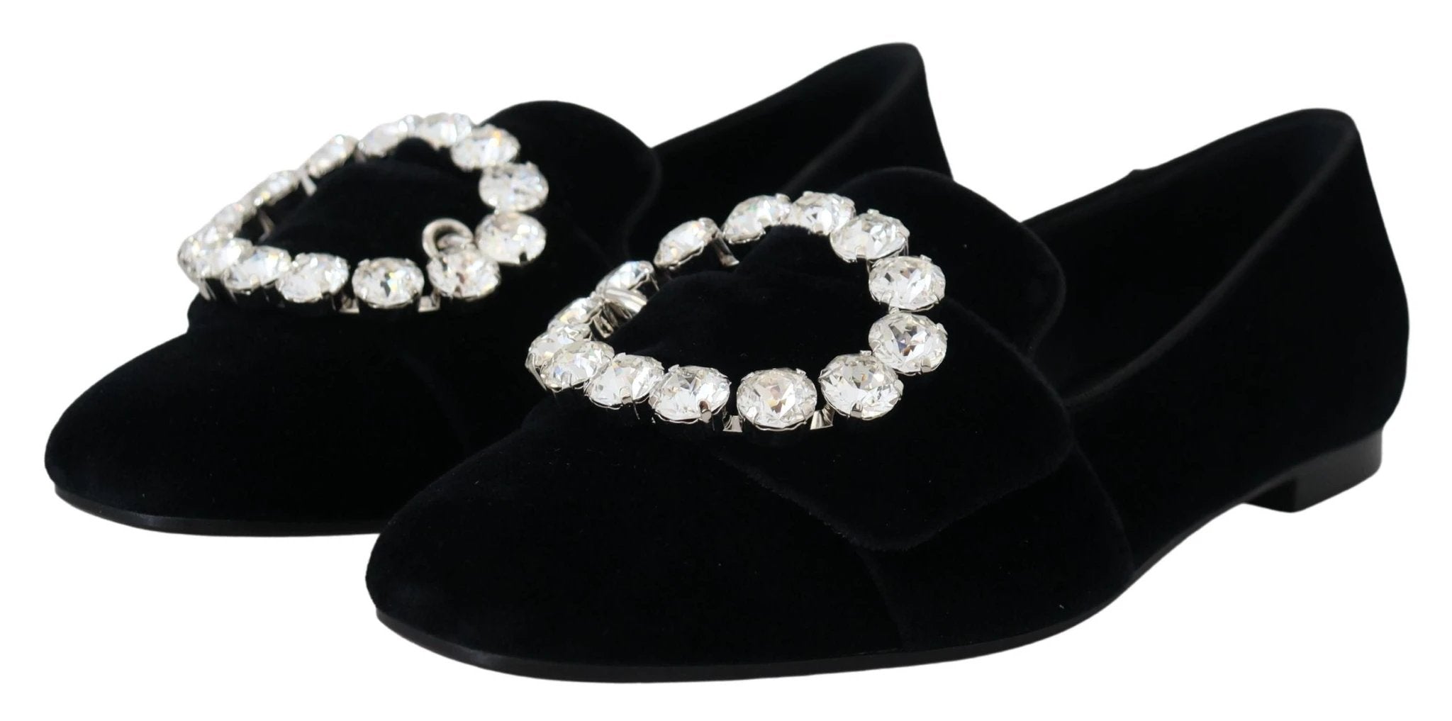 Dolce & Gabbana Black Velvet Crystals Loafers Flats Shoes by Dolce & Gabbana