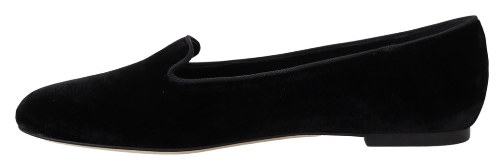 Dolce & Gabbana Black Velvet Slip Ons Loafers Flats Shoes by Dolce & Gabbana
