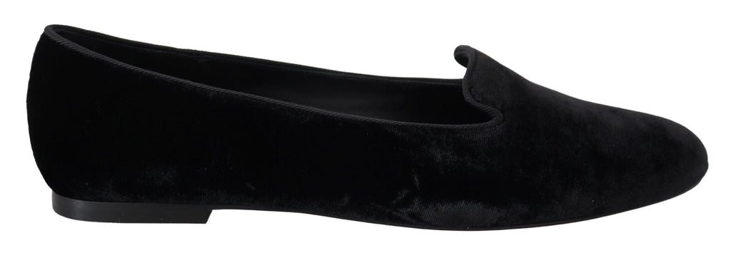 Dolce & Gabbana Black Velvet Slip Ons Loafers Flats Shoes by Dolce & Gabbana