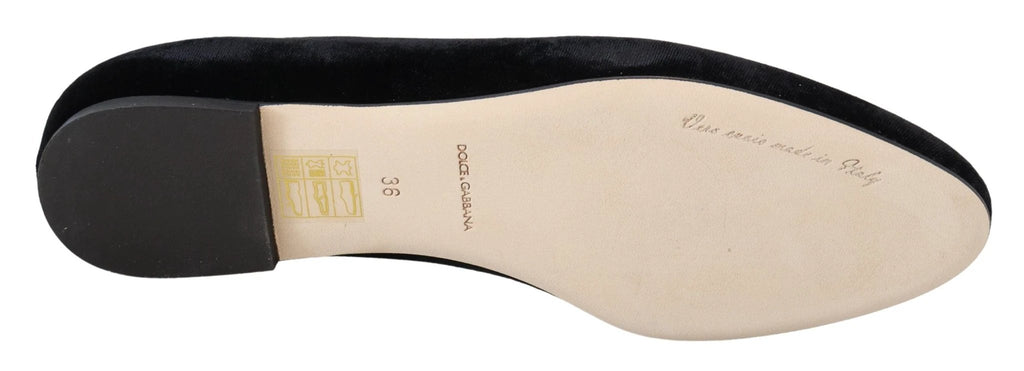 Dolce & Gabbana Black Velvet Slip Ons Loafers Flats Shoes by Dolce & Gabbana