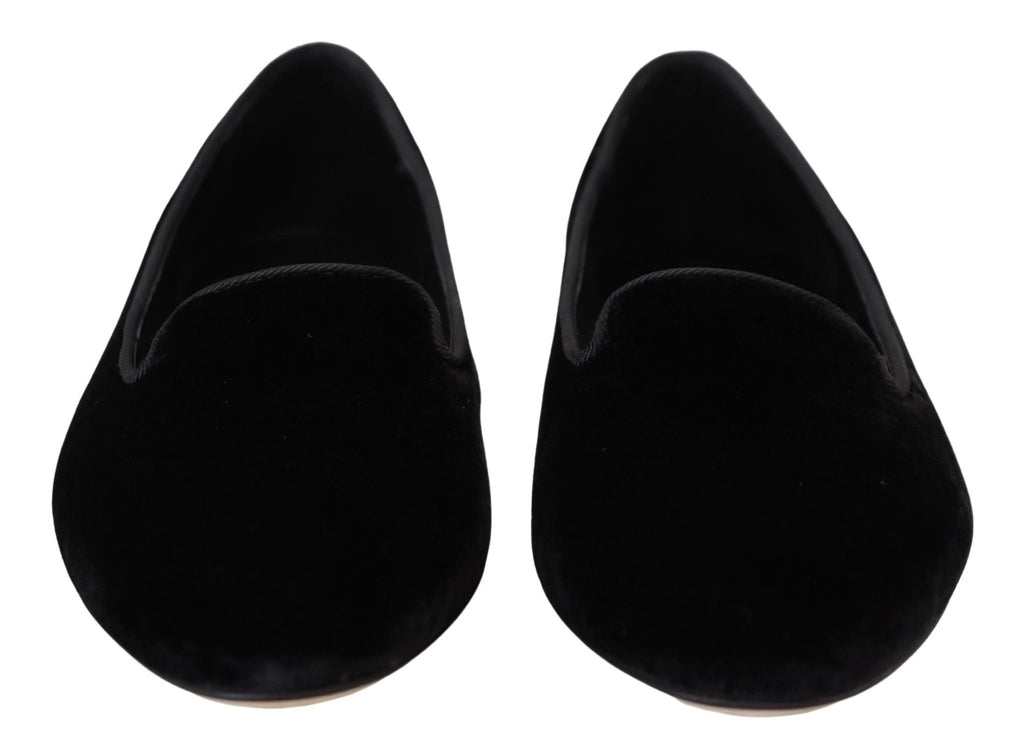 Dolce & Gabbana Black Velvet Slip Ons Loafers Flats Shoes by Dolce & Gabbana