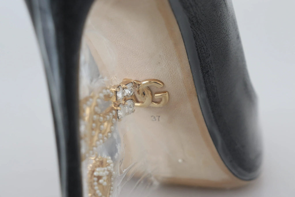 Dolce & Gabbana Black Leather Heels Pumps Plastic Wrapped Shoes by Dolce & Gabbana