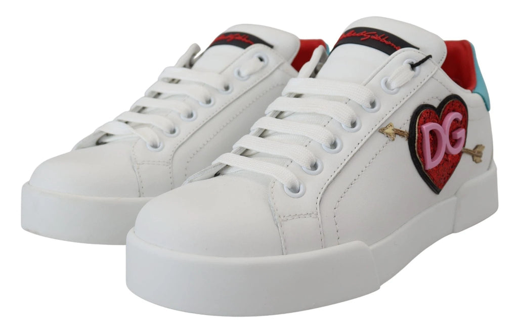 Dolce & Gabbana White Leather Sneaker Portofino Logo Heart Shoes by Dolce & Gabbana
