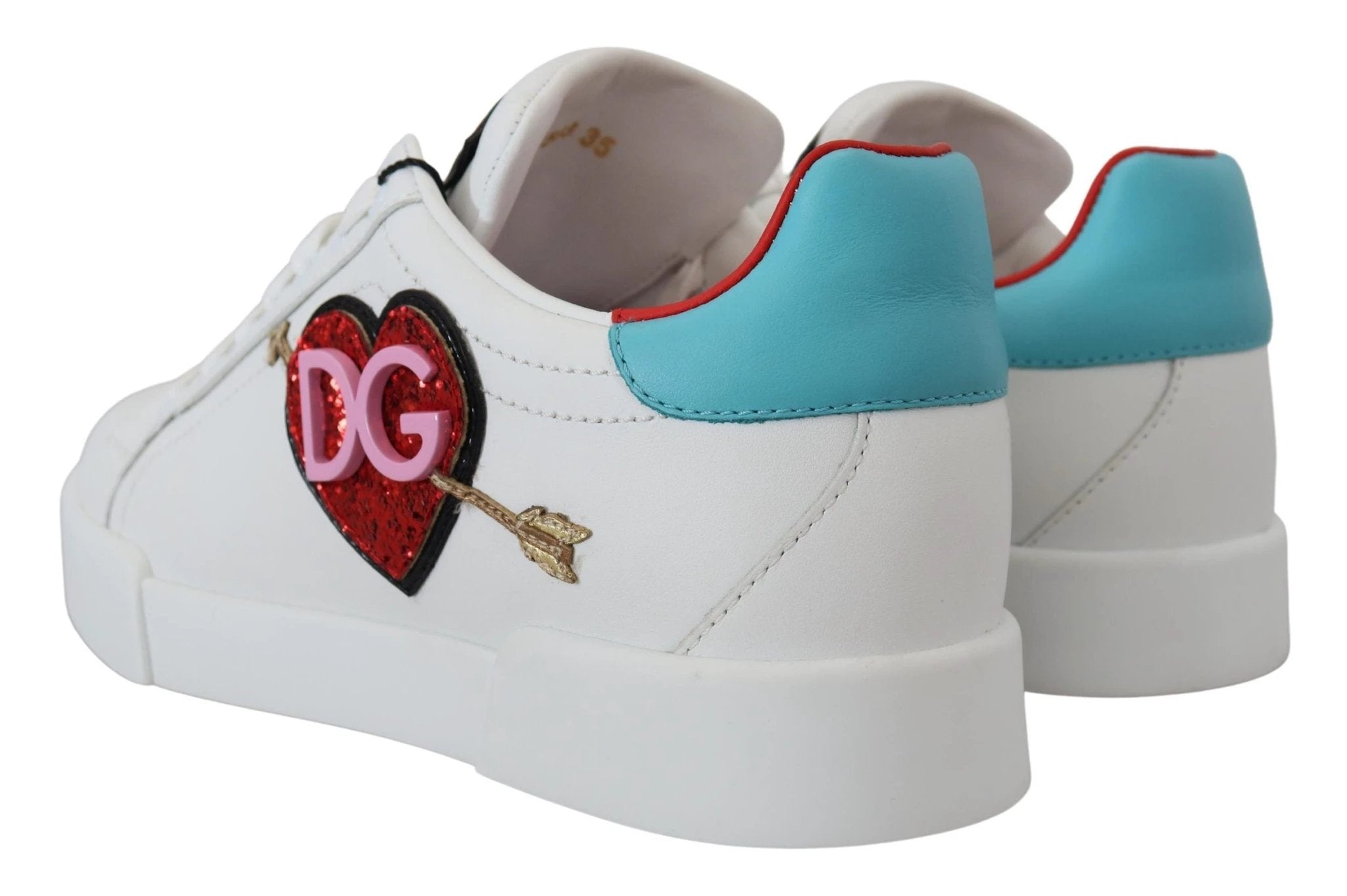 Dolce & Gabbana White Leather Sneaker Portofino Logo Heart Shoes by Dolce & Gabbana
