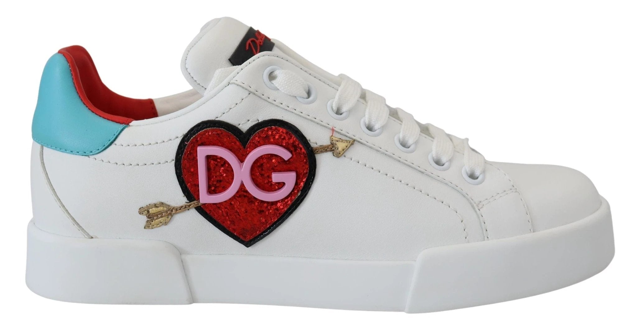 Dolce & Gabbana White Leather Sneaker Portofino Logo Heart Shoes by Dolce & Gabbana