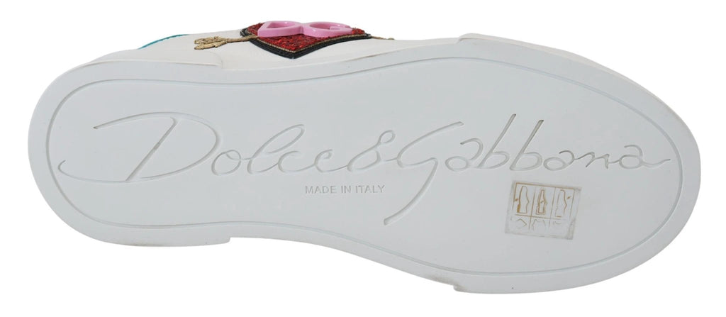 Dolce & Gabbana White Leather Sneaker Portofino Logo Heart Shoes by Dolce & Gabbana
