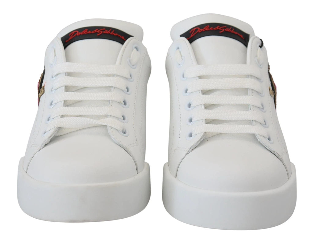 Dolce & Gabbana White Leather Sneaker Portofino Logo Heart Shoes by Dolce & Gabbana