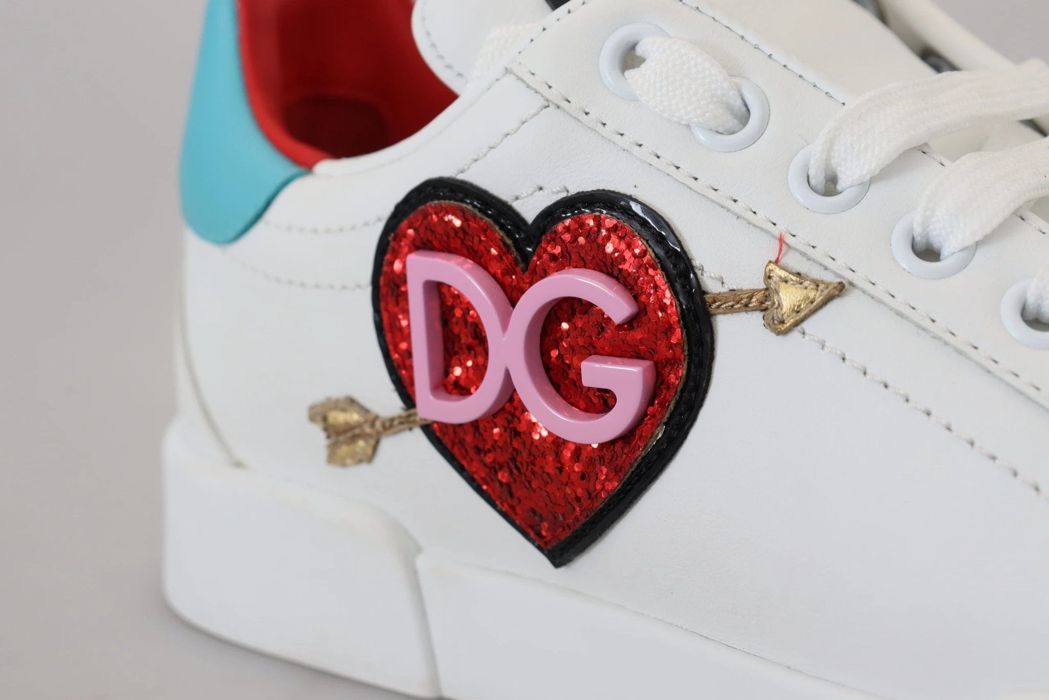 Dolce & Gabbana White Leather Sneaker Portofino Logo Heart Shoes by Dolce & Gabbana