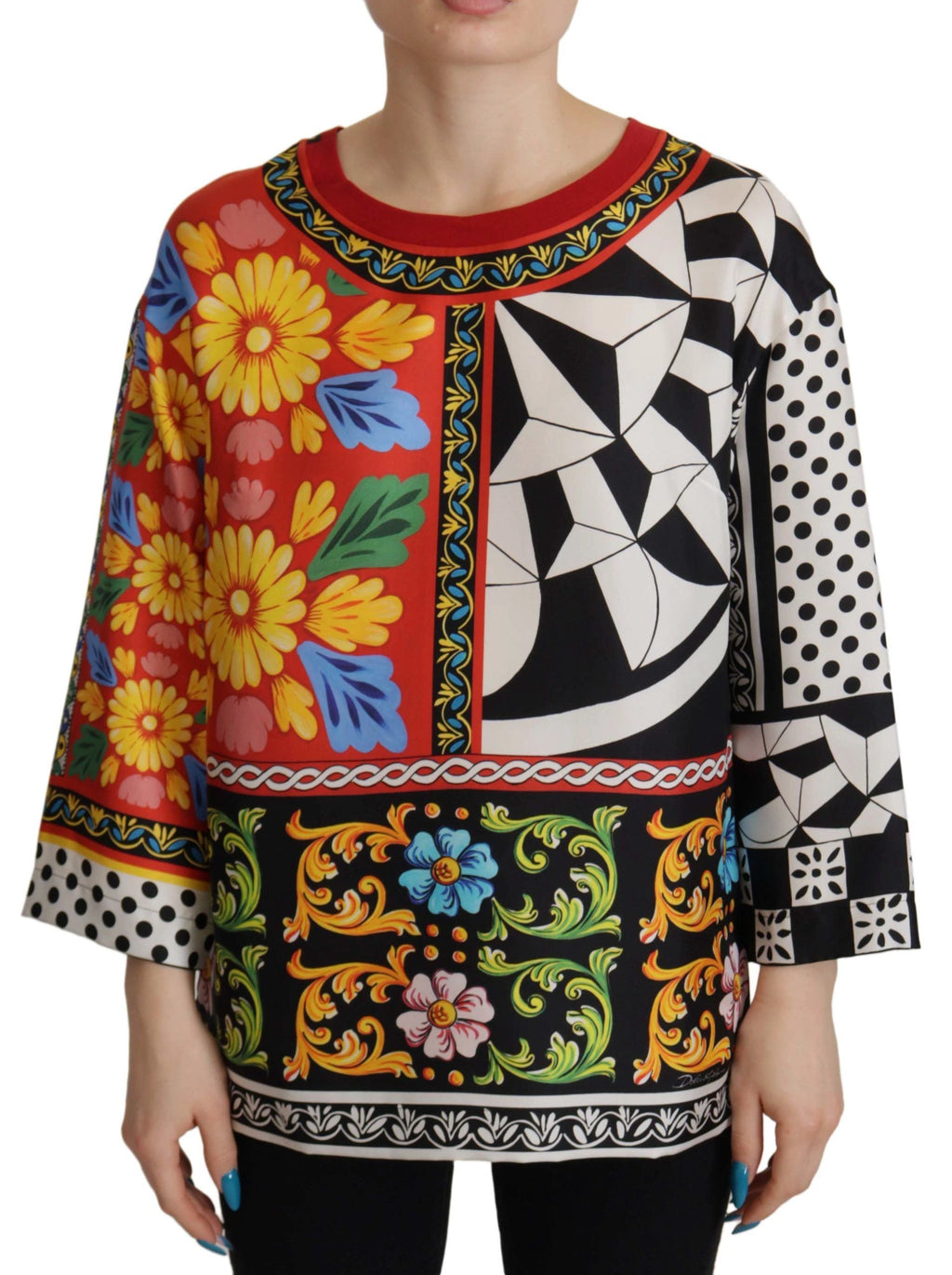 Dolce & Gabbana Multicolor Printed Baroque Loose Long Sleeve by Dolce & Gabbana
