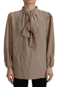 Dolce & Gabbana Brown Waistband Sleeves Ascot Collar Top Blouse by Dolce & Gabbana