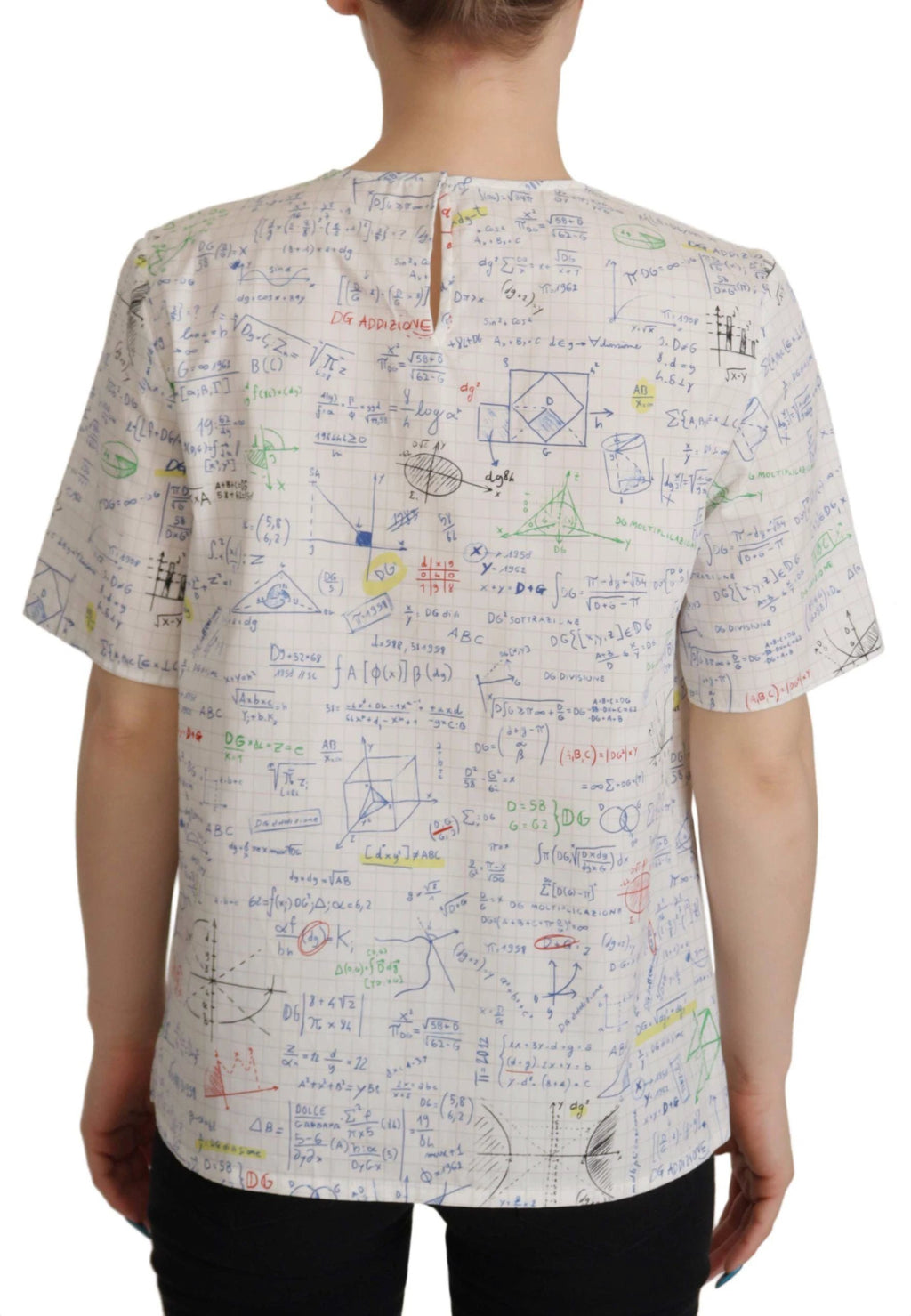 Dolce & Gabbana White Cotton Algebra Print Short Sleeves Top by Dolce & Gabbana