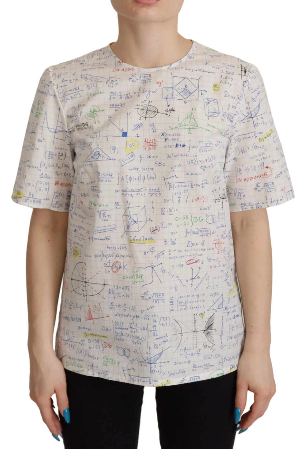 Dolce & Gabbana White Cotton Algebra Print Short Sleeves Top by Dolce & Gabbana