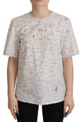 Dolce & Gabbana White Cotton Algebra Print Short Sleeves Top by Dolce & Gabbana