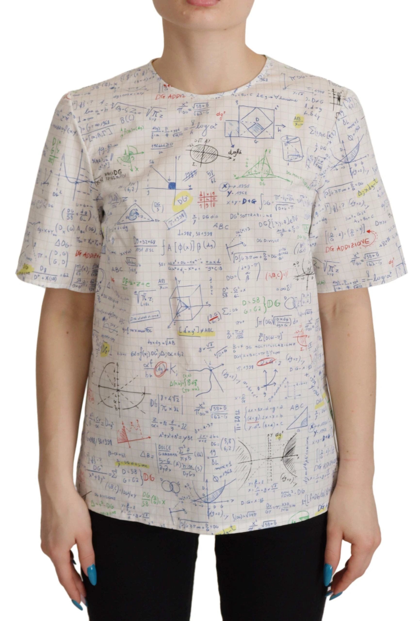 Dolce & Gabbana White Cotton Algebra Print Short Sleeves Top by Dolce & Gabbana