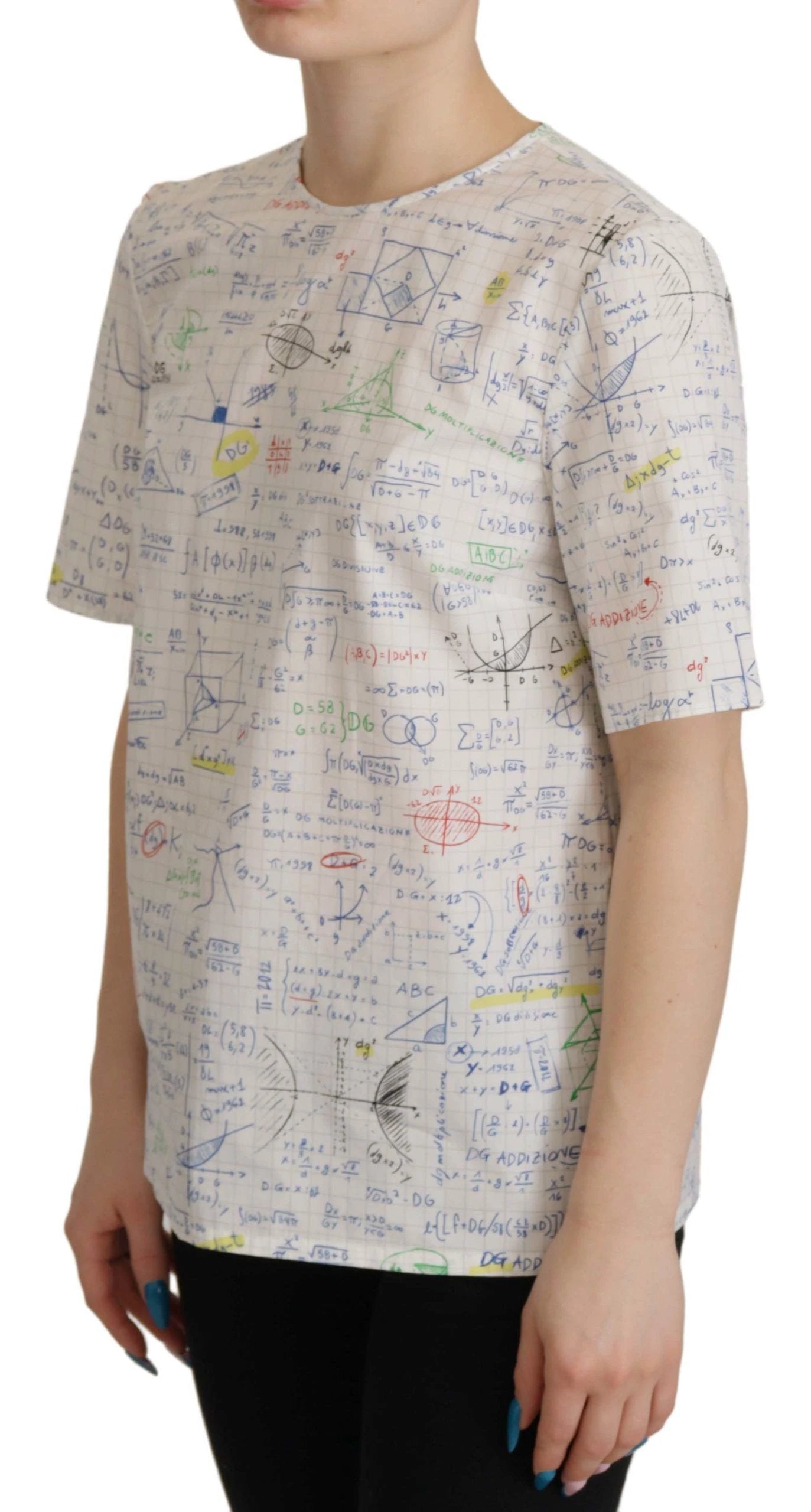 Dolce & Gabbana White Cotton Algebra Print Short Sleeves Top by Dolce & Gabbana