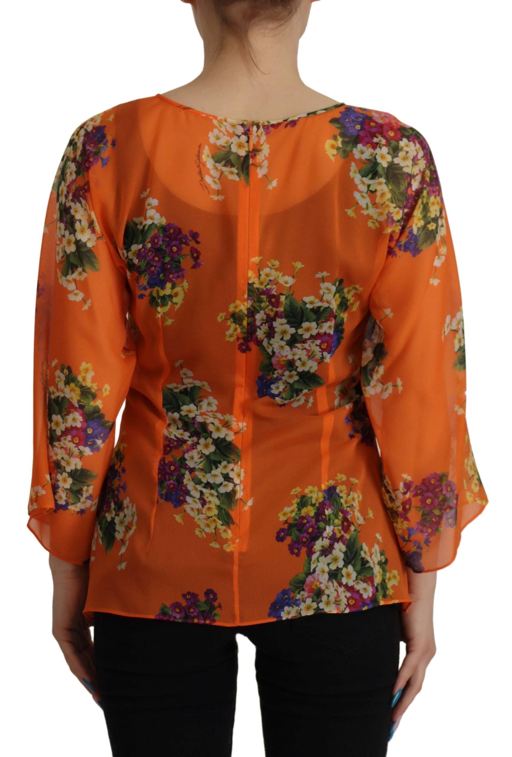 Dolce & Gabbana Orange Floral Print Long Sleeve Blouse by Dolce & Gabbana