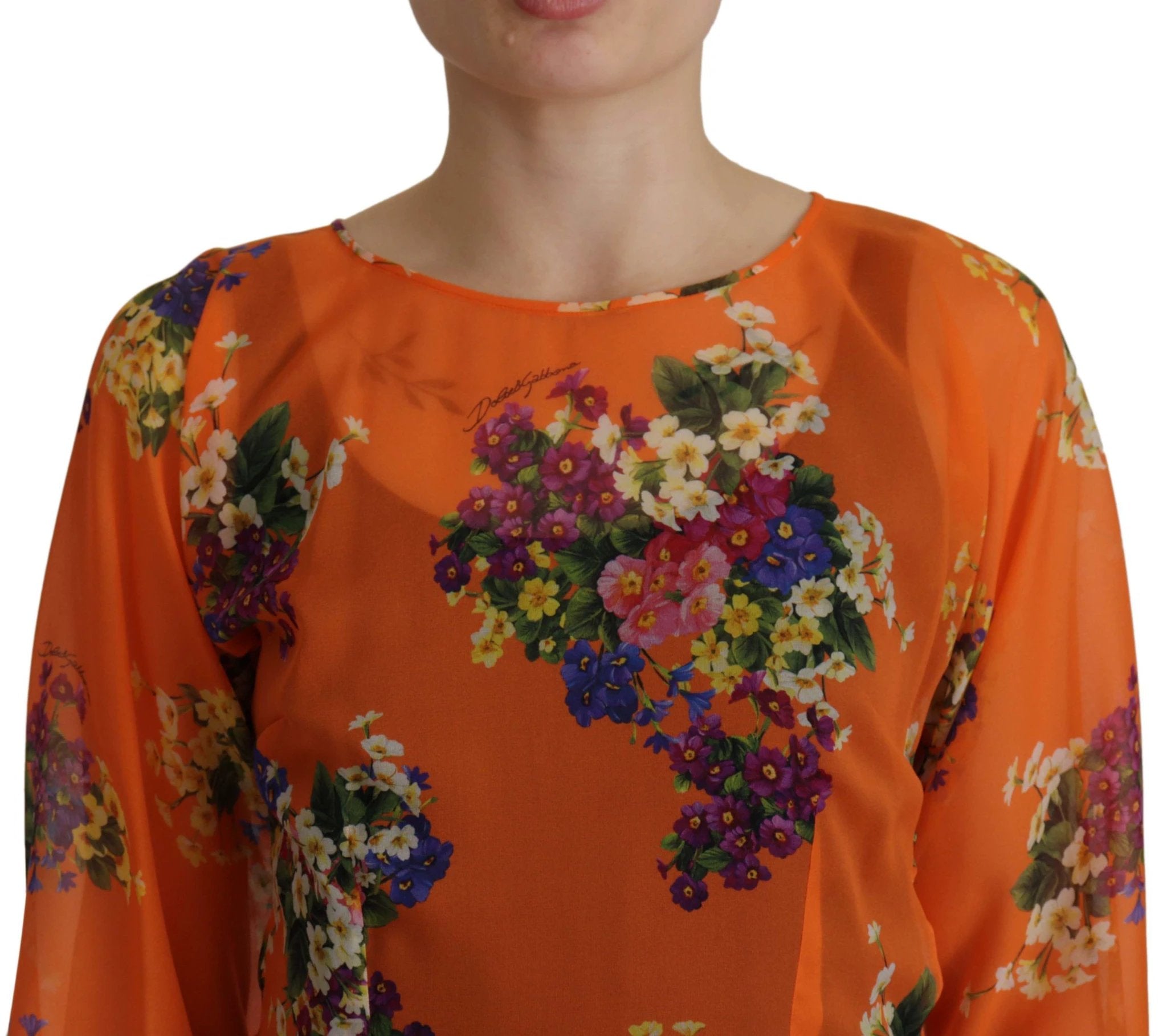 Dolce & Gabbana Orange Floral Print Long Sleeve Blouse by Dolce & Gabbana