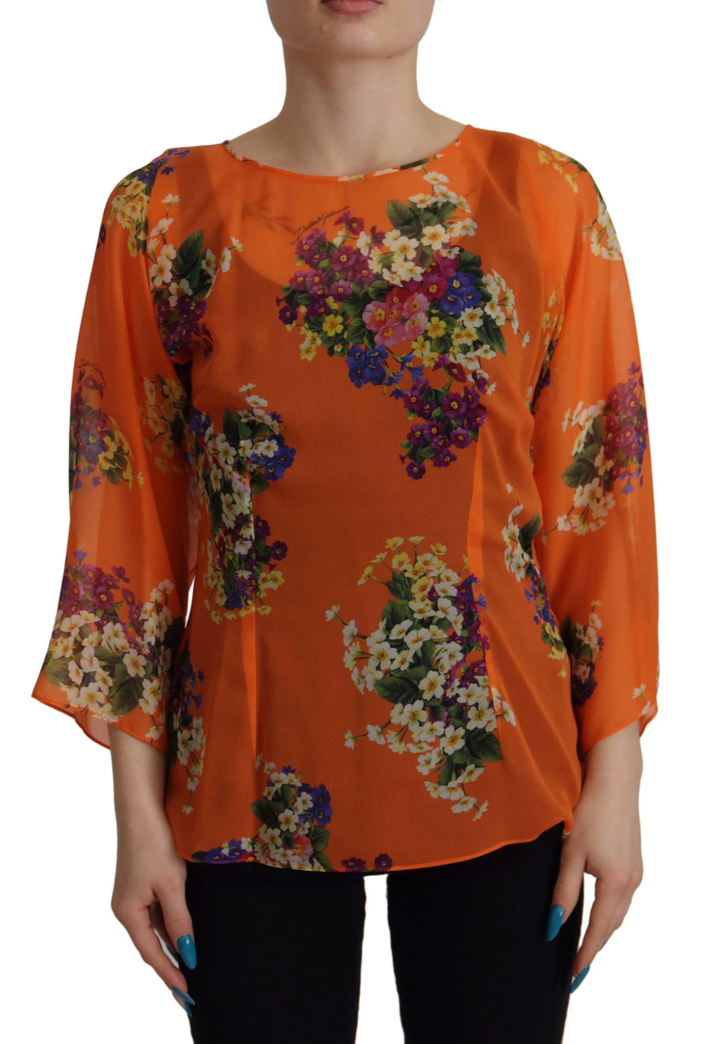 Dolce & Gabbana Orange Floral Print Long Sleeve Blouse by Dolce & Gabbana