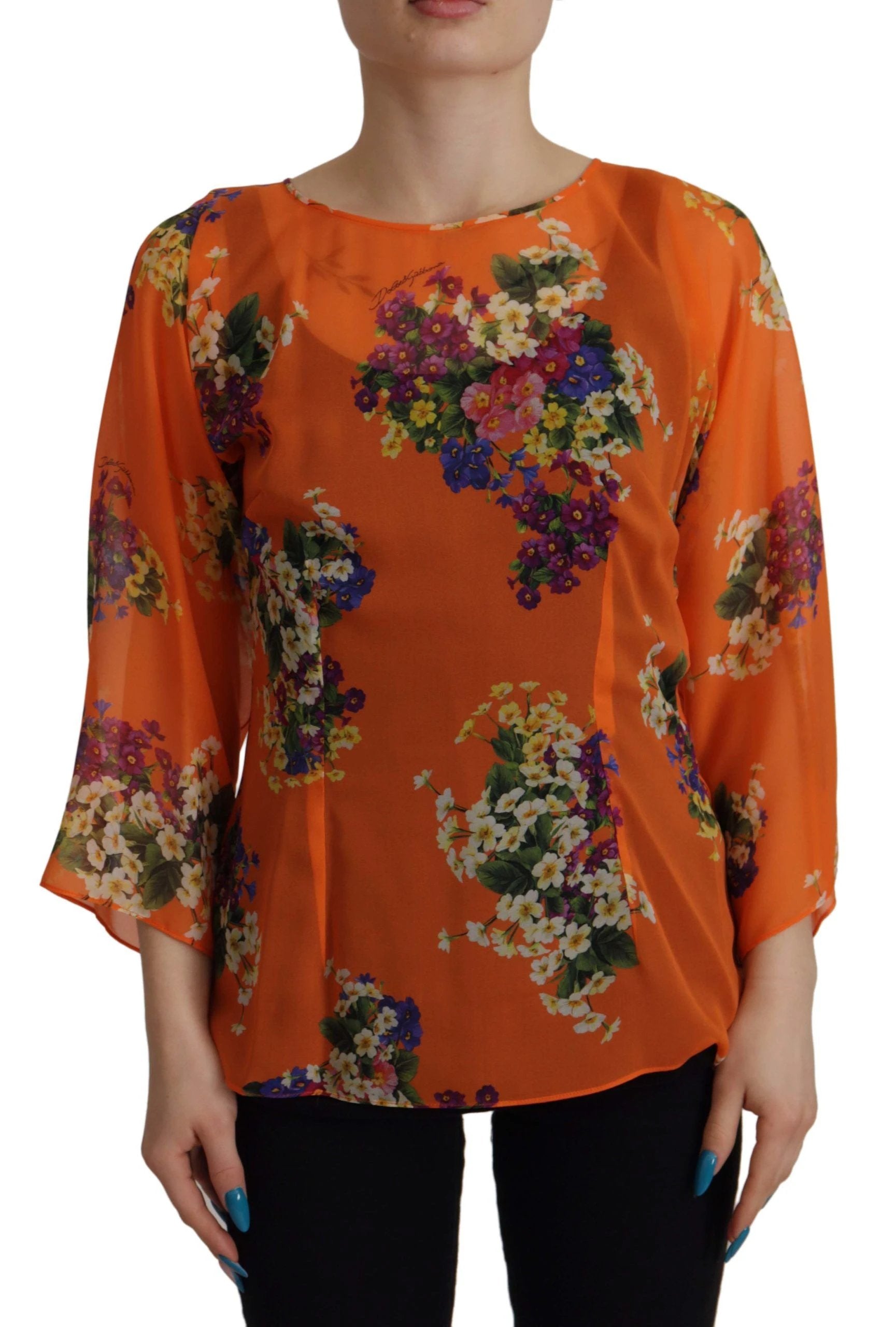 Dolce & Gabbana Orange Floral Print Long Sleeve Blouse by Dolce & Gabbana