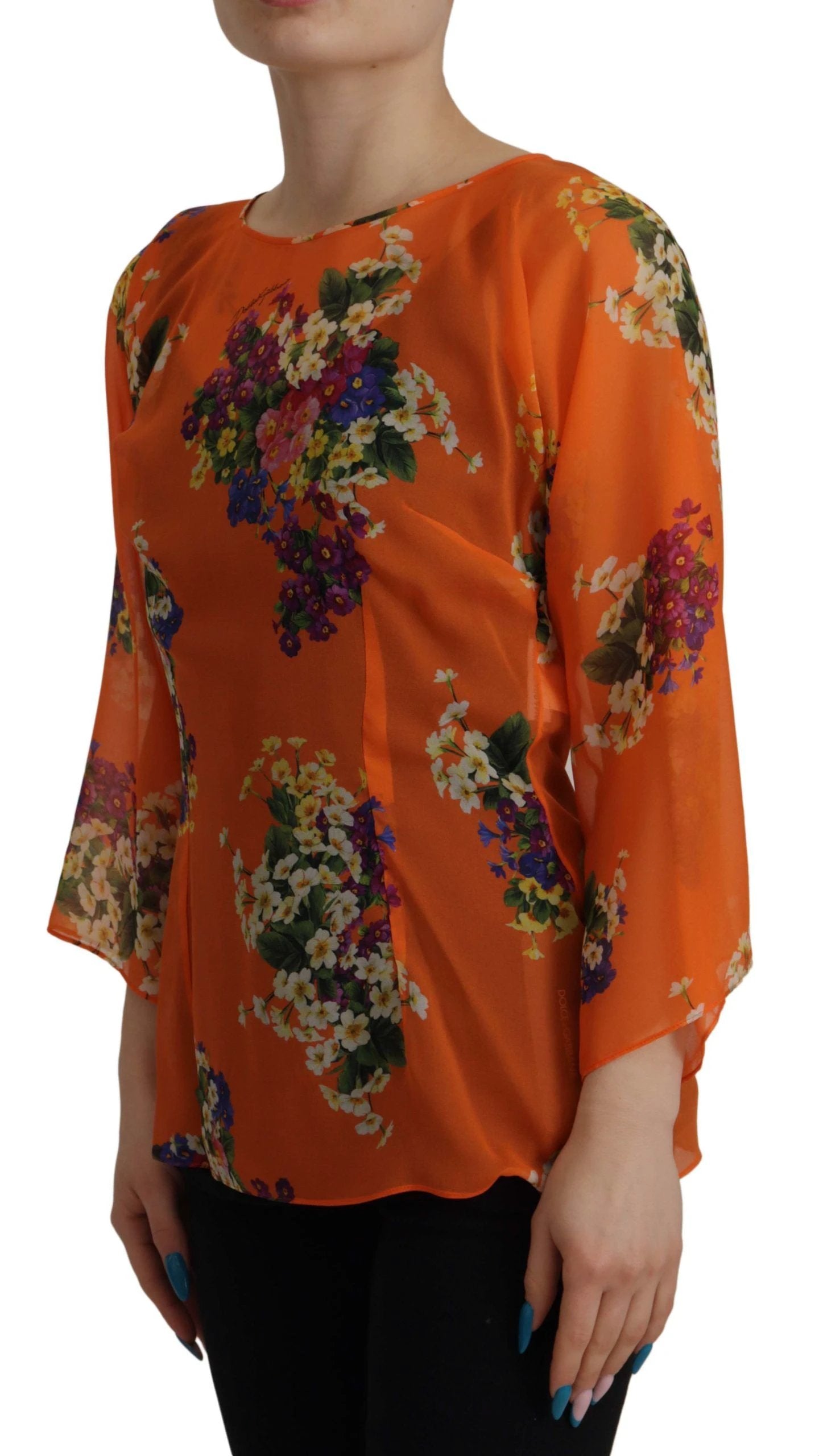 Dolce & Gabbana Orange Floral Print Long Sleeve Blouse by Dolce & Gabbana