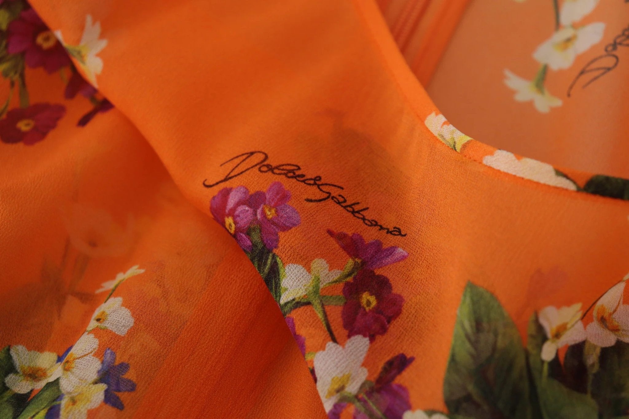 Dolce & Gabbana Orange Floral Print Long Sleeve Blouse by Dolce & Gabbana